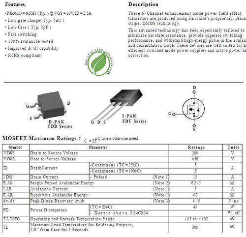 原字原码 FDD7N20 SPD07N20 FQD7N20 贴片TO-252场效应200V7A - 图1