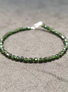 极细天然切面星空闪绿砂石绿色清新脚链女项链中国风高颜值