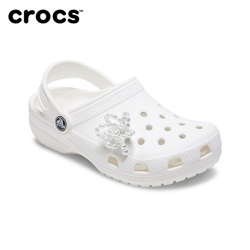 Crocs卡骆驰配饰智必星洞洞鞋鞋花 白色串珠花卉 白色串珠蝴蝶结 - 图3