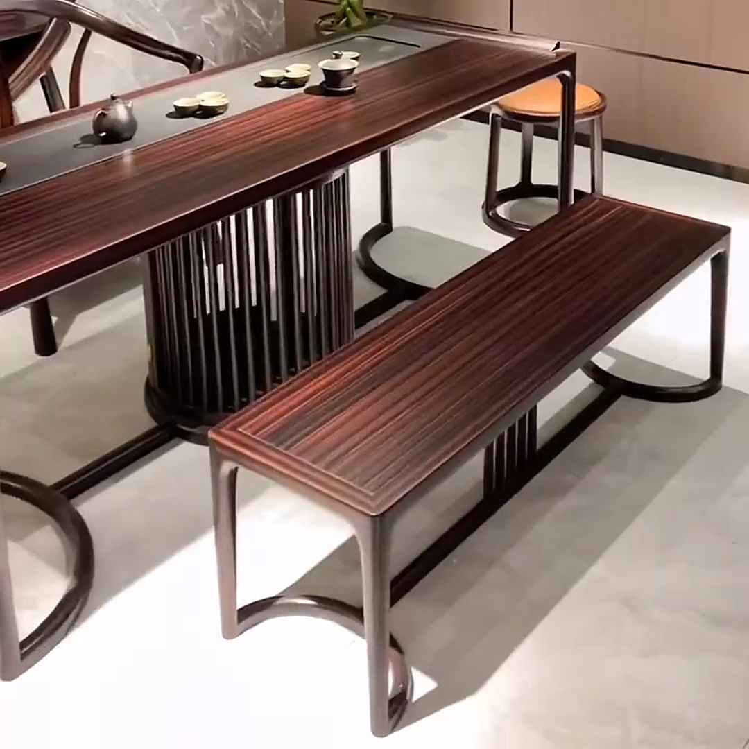 新中式乌金木茶桌椅组合禅意轻奢功夫茶台客厅办公室茶室实木家具 - 图1