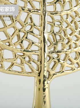 北欧新中式家居样板间书房桌面铜艺树叶摆件 创意金属叶子装饰品