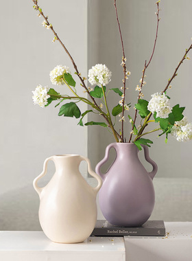中古陶瓷花瓶高级感复古餐桌茶几摆件高颜值ins风简约水培插花瓶