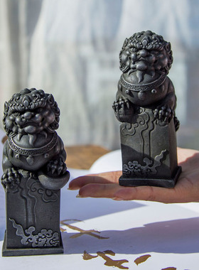 美宅新品中式创意铸铁狮子家居桌面小摆件招财神兽装饰树脂工艺品