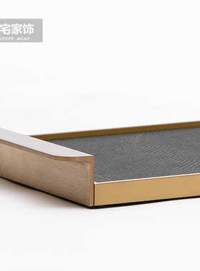 不锈钢皮革长方形托盘摆件酒店样板间轻奢家居客厅茶几桌面收纳盘