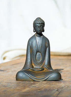 禅意新中式仿铸铁精品释迦摩尼如来佛祖像创意桌面小摆件纯手工