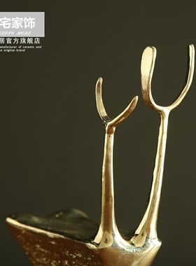 现代儿童房书房桌面家居装饰品 创意金属小工艺品纯铜抽象鹿摆件