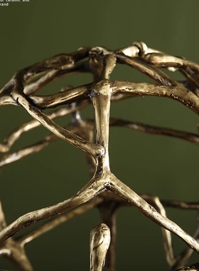 欧美式客厅样板房书桌软装饰品创意金属铜艺术品球形抽象人物摆件