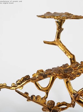 新中式客厅玄关迎客松树酒店大堂会所样板房软装金属榕树雕塑摆件