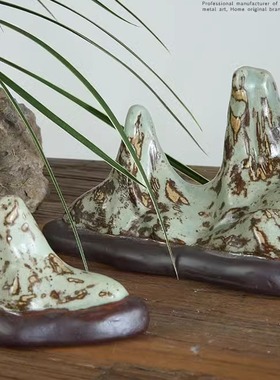 样板房书桌装饰品陶瓷假山笔架镇纸摆件 茶具茶宠创意枯山水摆件