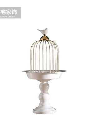 新中式家居软装饰品样板间客厅书房创意鸟笼装饰摆件陶瓷托盘鸟笼
