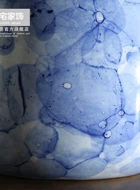 新中式手绘青花陶瓷带盖储物罐摆件 现代客厅玄关柜家居软装饰品