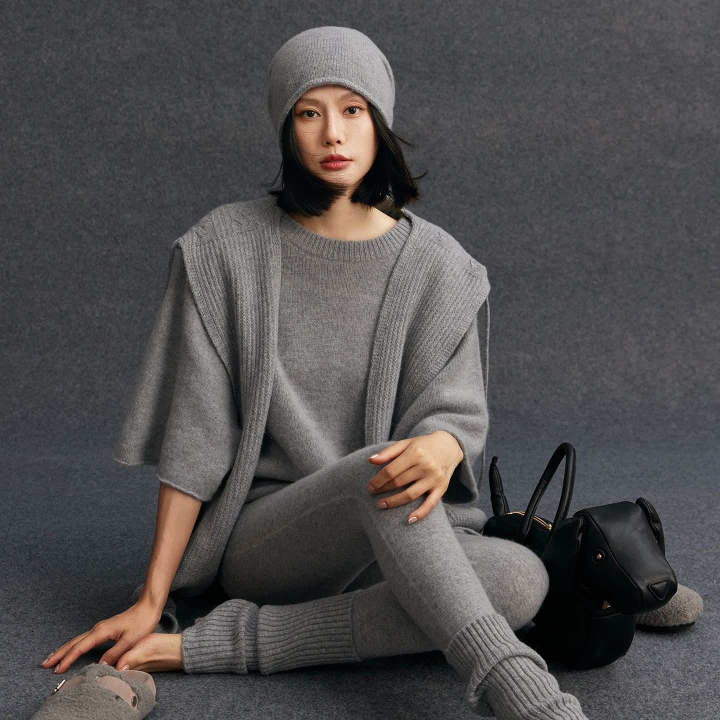 R0W风及简羊绒宽松廓形半袖针织衫女圆领中长款羊毛毛衣慵懒上衣,淘宝优惠券,粉丝福利购,淘宝优惠卷