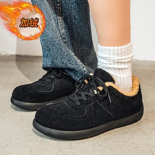 德训男鞋冬季防滑防水厚底加绒保暖棉鞋青少年复古百搭休闲平板鞋 - 图2