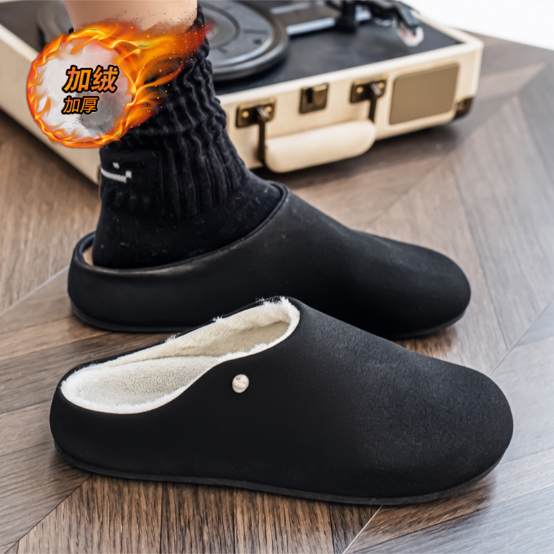 勃肯鞋男款冬季厚底百搭防滑加绒保暖棉鞋大码男士懒人一脚蹬男鞋 - 图0