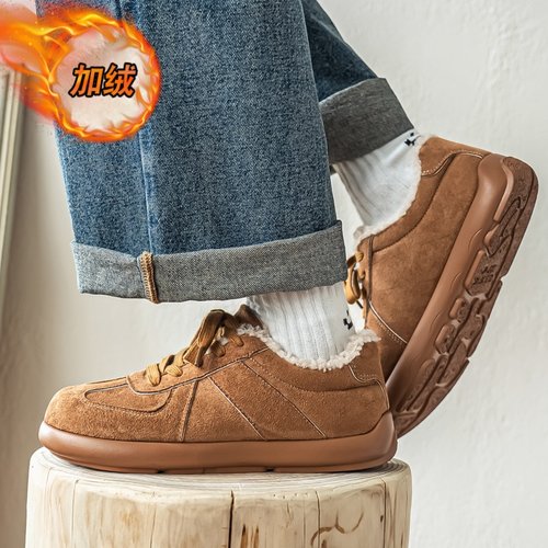 德训男鞋冬季防滑防水厚底加绒保暖棉鞋青少年复古百搭休闲平板鞋 - 图3