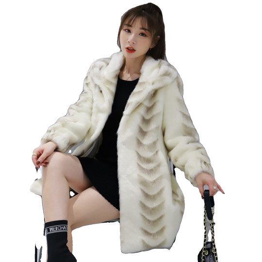 2024 new winter mink fur mid-length Haining fur mink coat for women high-end white stand collar jacket