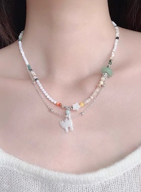 Margot手作多巴胺双层彩色串珠项链猫咪小清新创意百搭锁骨链女