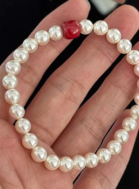 Margot手作简约施家珍珠手串天然红色朱砂本命年新中式国风手链