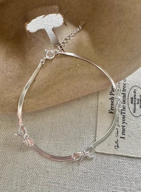 Margot手作极简925银蝴蝶结蛇骨链手链女轻奢小众精致高级感手饰