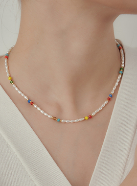 复古彩色天然淡水珍珠混搭项链