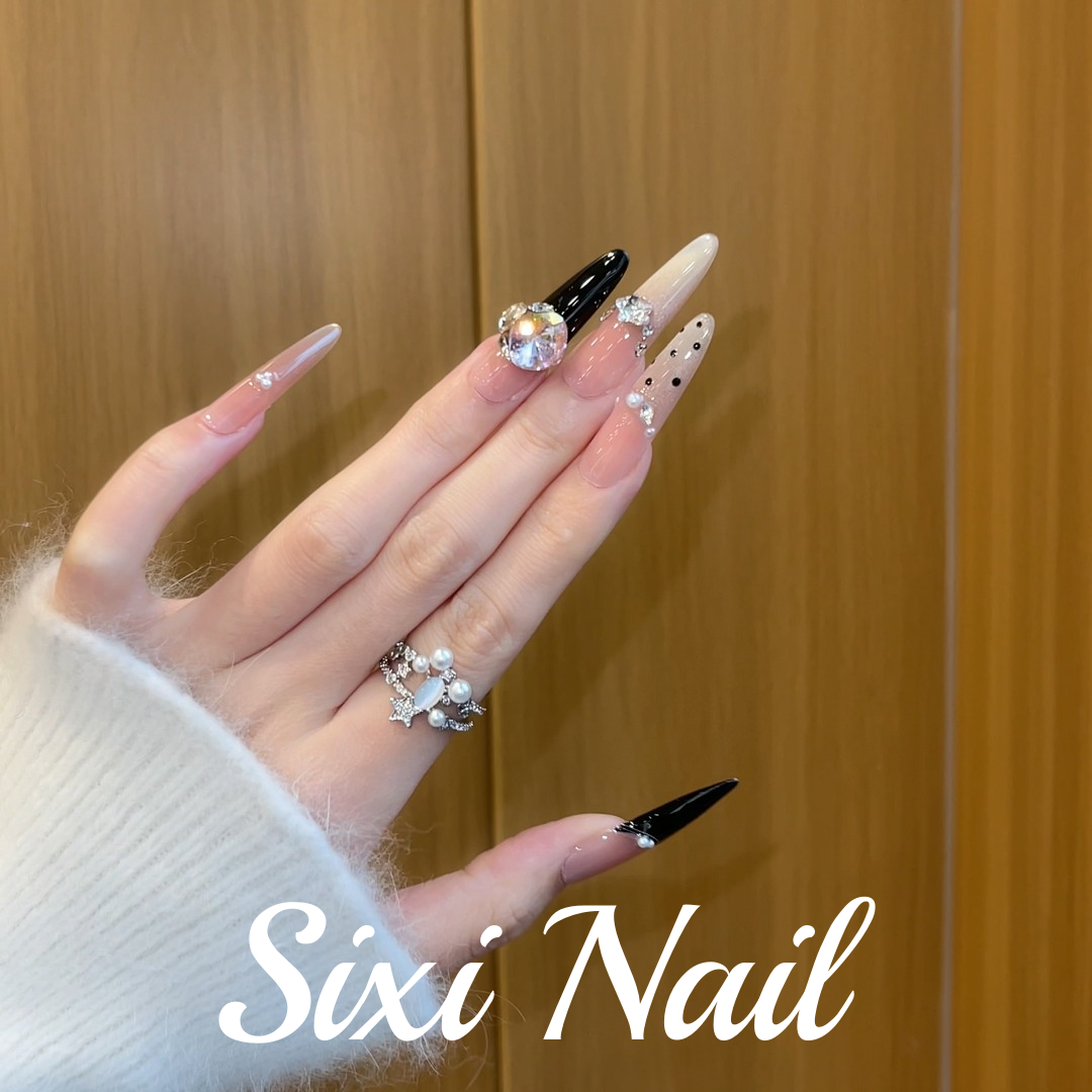 轻奢黑色法式满钻猫眼纯手工穿戴甲气质显白法式美甲贴片假指甲,淘宝优惠券,粉丝福利购,淘宝优惠卷