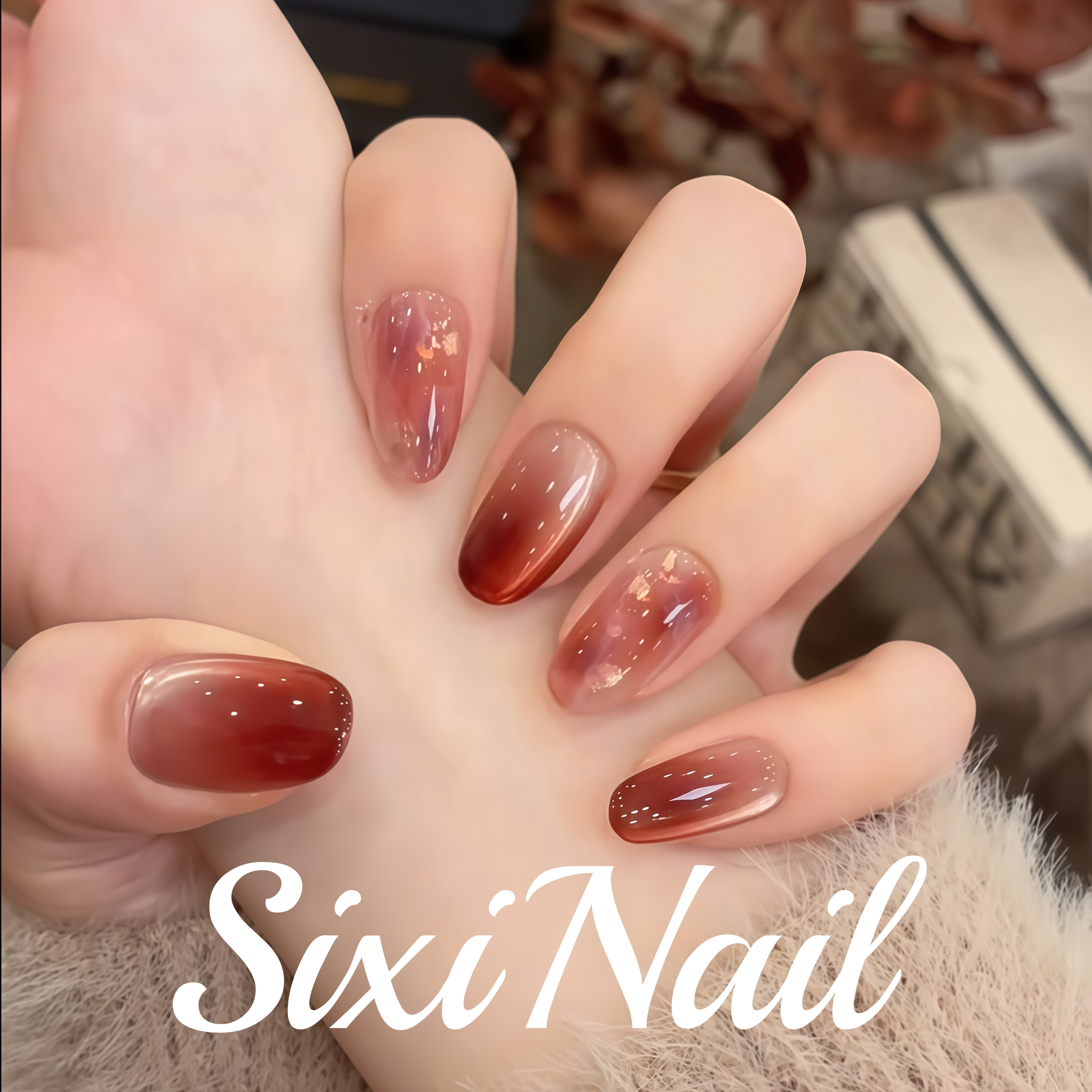 酒红晕染猫眼氛围秋冬纯手工穿戴甲显白高级感指甲美甲贴片假指甲,淘宝优惠券,粉丝福利购,淘宝优惠卷