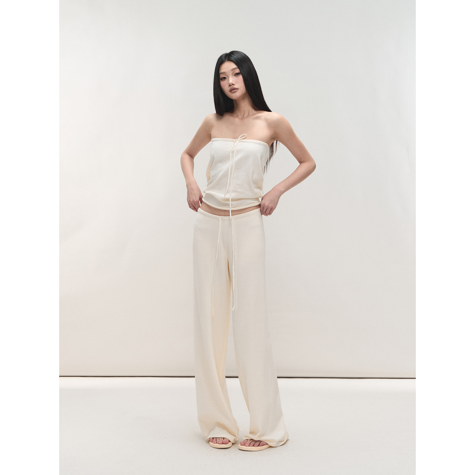 PEMPL 柔软亲肤修身系带针织抹胸背心女慵懒风休闲长裤时尚套装,淘宝优惠券,粉丝福利购,淘宝优惠卷