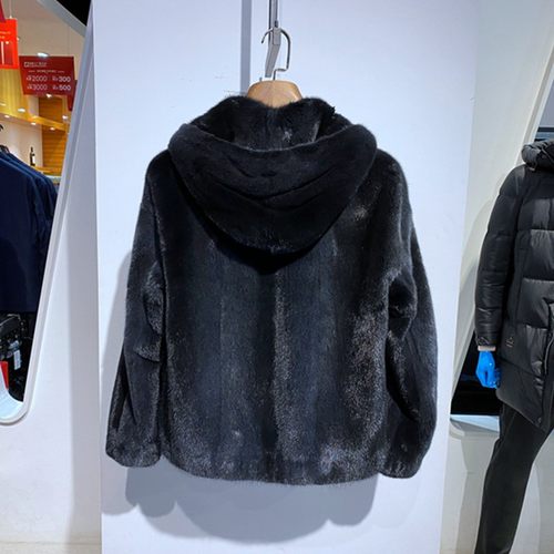 冬装 蓝灰 连帽拉链 水貂 保暖 百搭通勤 休闲 男士皮草 裘皮 - 图2
