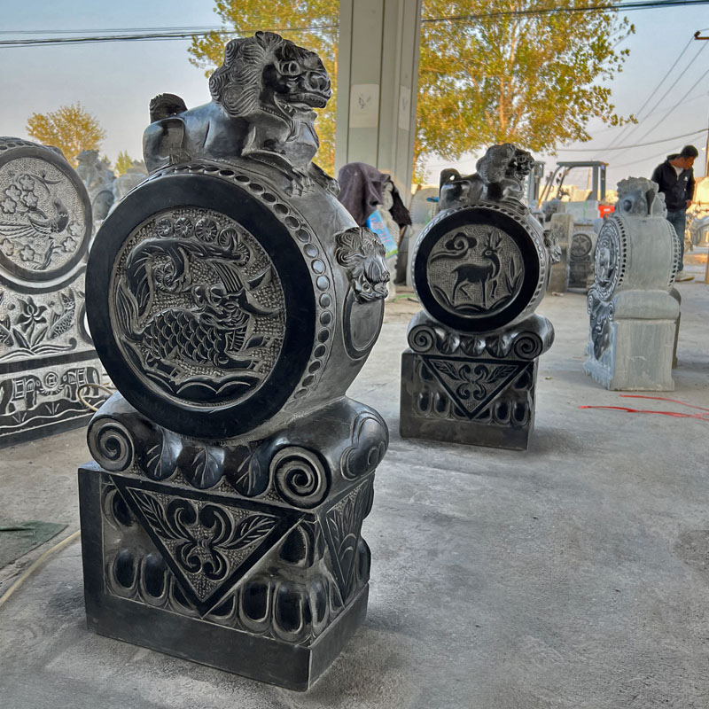 石雕门墩大象一对青石抱鼓石貔貅狮子象麒麟门口庭院中式石鼓门当-图1