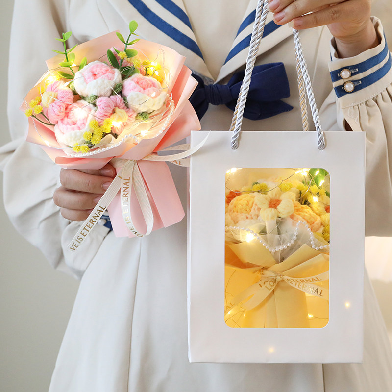 圣诞节手工针织花束成品毛线玫瑰花生日礼物七夕送男女生闺蜜同学