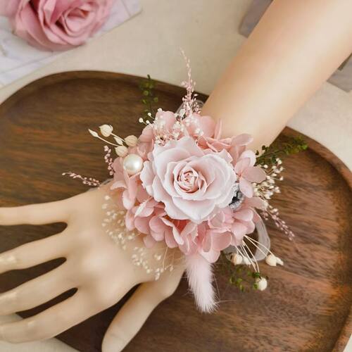 法式氛围感伴郎伴娘永生花粉色胸花手腕花新人结婚婚礼新郎新娘 - 图0