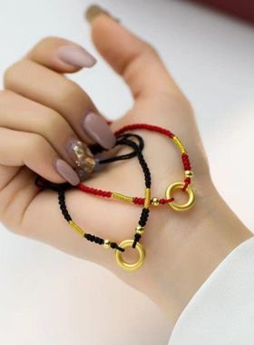国潮古法金平安扣手链女简约好运珠玛瑙手绳编织红绳学生礼物手饰