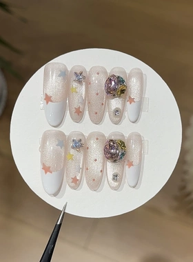 脆脆生巧粉猫眼星芒钻穿戴甲