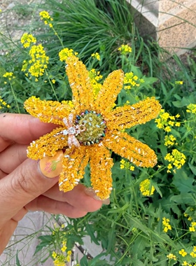 【豆家同款】原创发夹女黄色花朵水晶头箍重工名媛轻奢头饰高奢款