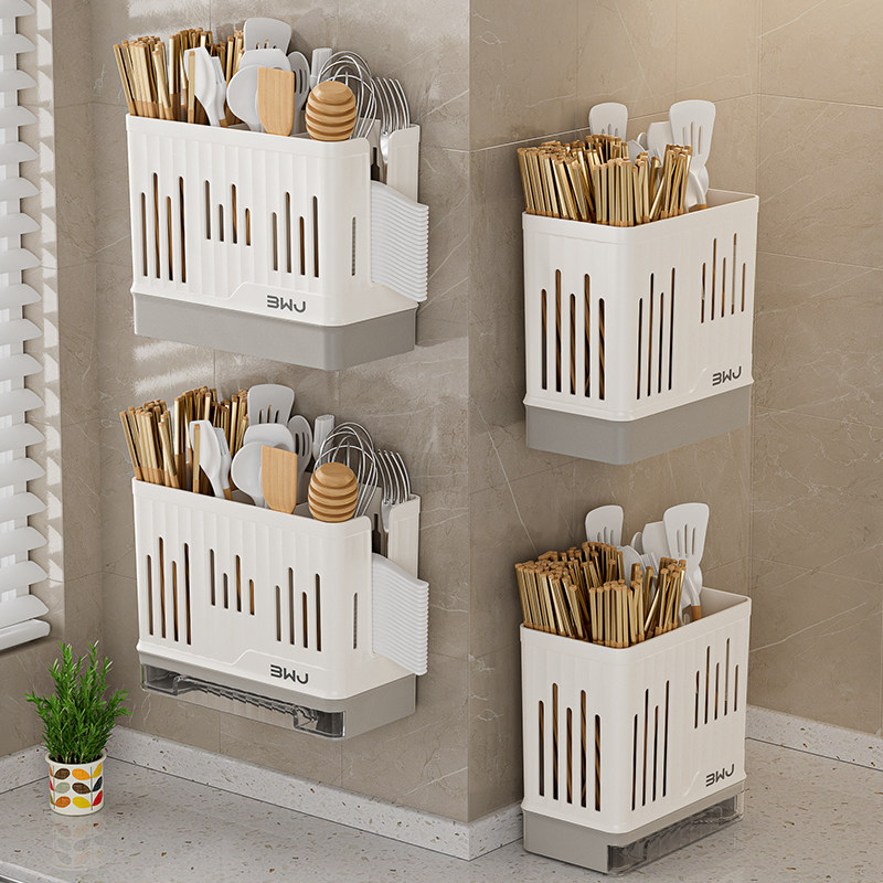 Kitchen chopstick box 2026 new storage rack multi-functional chopstick cage rack drain storage household wall-mounted chopstick barrel
