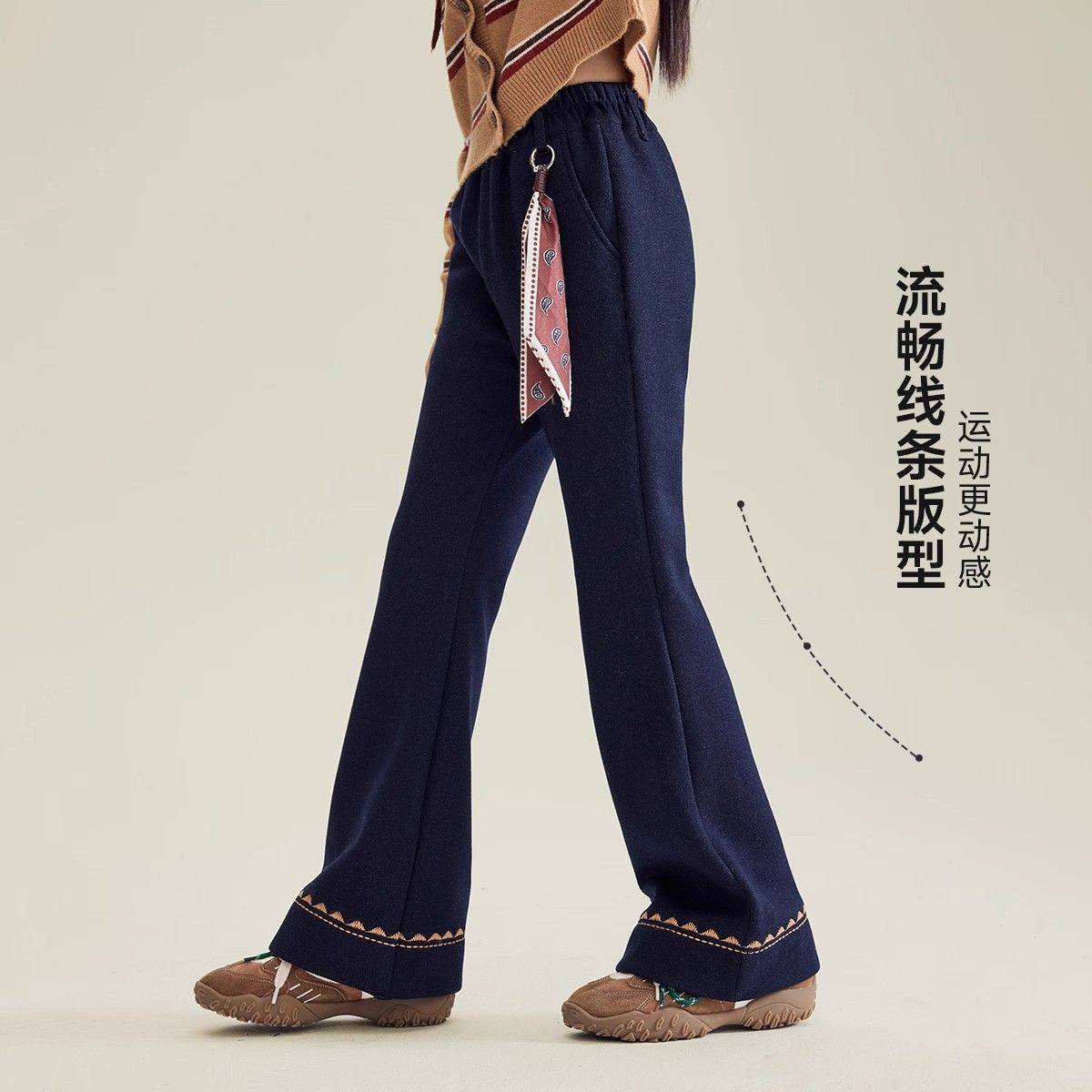 女童牛仔裤2025新款儿童微喇裤立体显瘦百搭长裤冬装大童加绒裤子,淘宝优惠券,粉丝福利购,淘宝优惠卷