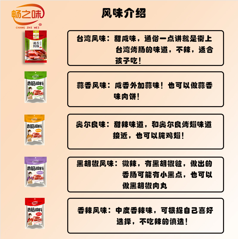 畅之味香肠调料商用黑胡椒台湾烤肠风味肉店专用灌肠料腊肠肠衣 - 图2