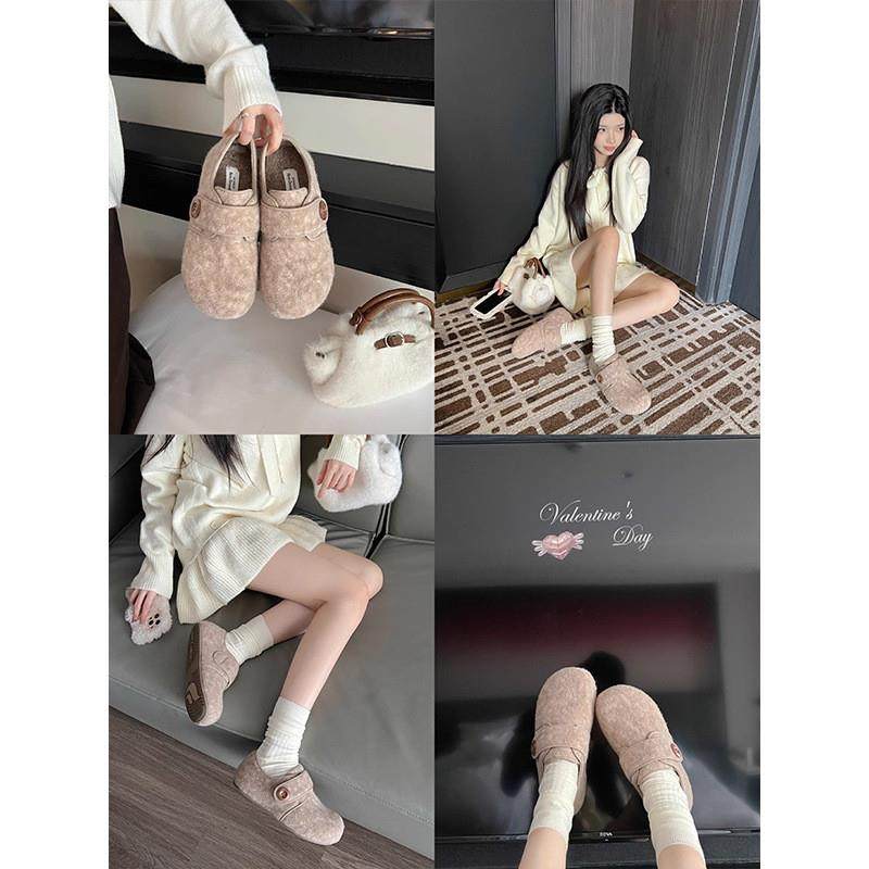 复古魔术贴平底毛毛勃肯鞋女2026年新款加绒保暖一脚蹬豆豆棉鞋,淘宝优惠券,粉丝福利购,淘宝优惠卷