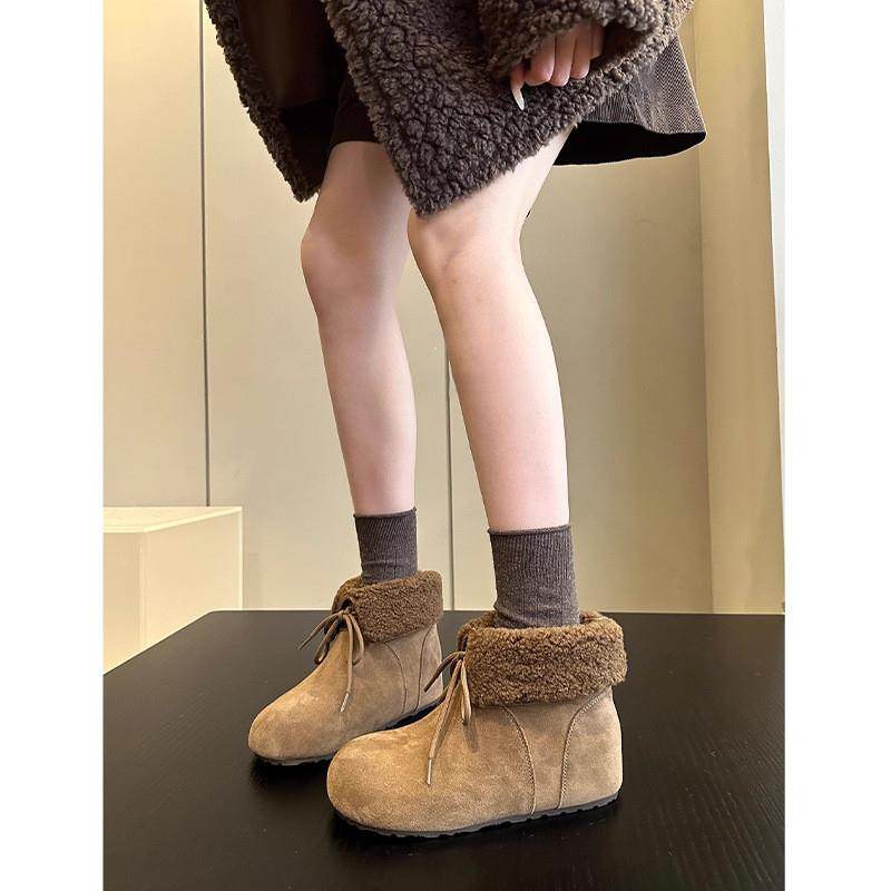 复古风内增高翻边系带雪地靴女2026年新款加绒保暖配裙子两穿棉靴,淘宝优惠券,粉丝福利购,淘宝优惠卷