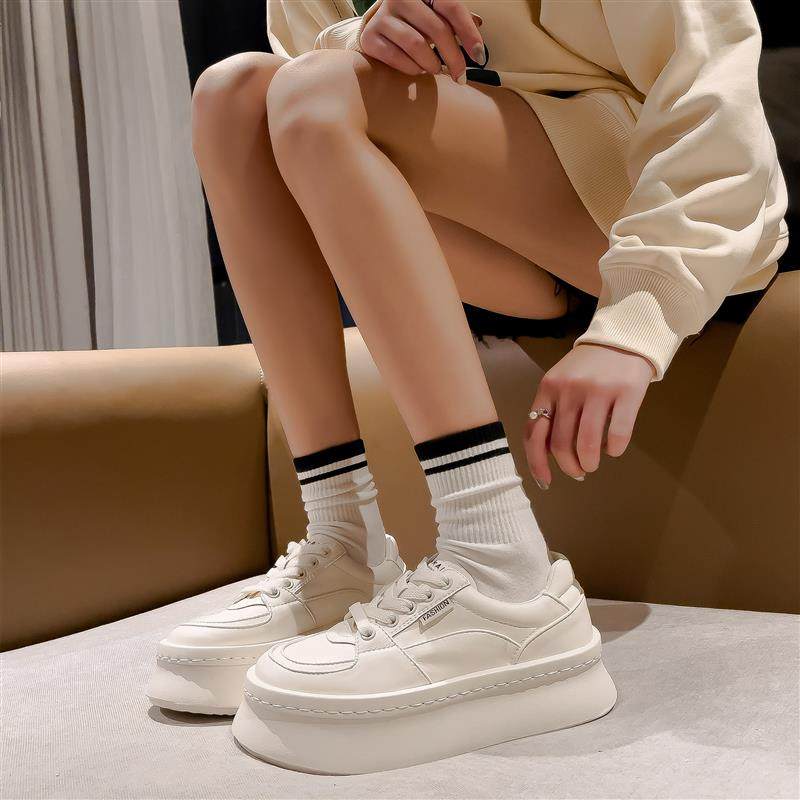 Luji松糕厚底面包板鞋女2026年秋季新款小个子增高休闲百搭小白鞋,淘宝优惠券,粉丝福利购,淘宝优惠卷