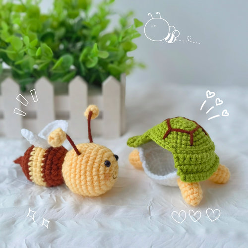 龟蜜手工diy编织毛线钩针材料包小蜜蜂乌龟钥匙扣挂件礼物送闺蜜 - 图1