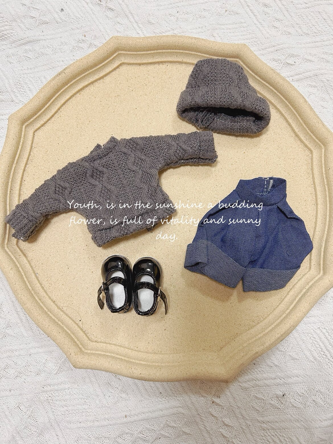 bjd6分娃衣套装灰色猫咪卫衣毛衣帽子袜子可爱30cm胖体娃娃衣服 - 图1