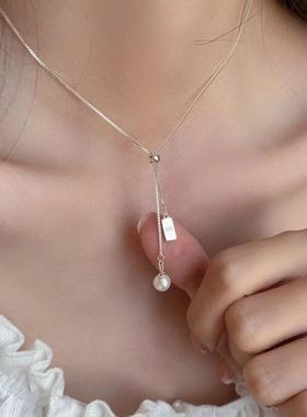 S925纯银珍珠流苏项链轻奢小众简约百搭颈链配饰女款2025新款爆款