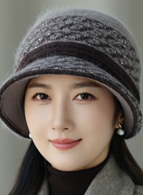 秋冬中老年女加厚保暖兔毛渔夫帽