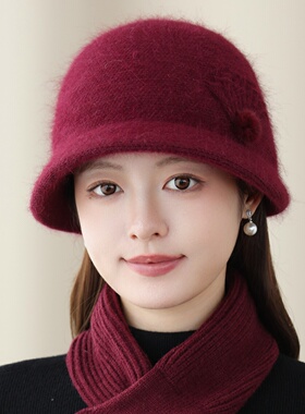 中老年女秋冬保暖短檐渔夫帽