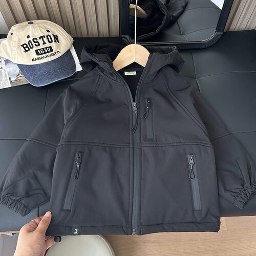 儿童秋冬复合一体绒冲锋衣中大童连帽防风保暖登山服100-160码段 - 图0