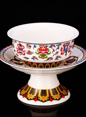 佛前摆件金泽陶瓷八吉祥酥油供杯