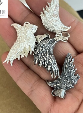 s925鹰头吊坠牙齿包银镶嵌鹰勾子爪子复古吊坠项项挂diy饰品配件