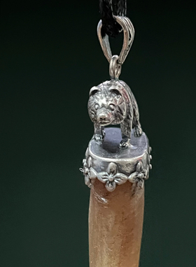 925纯银小熊头文玩牛角雕刻钩子打磨镶嵌手把件钩子DIY饰品配件