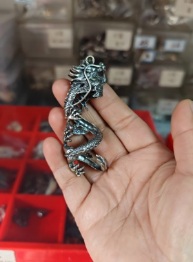 越轩银匠新龙头吊坠925银复古空套托镶嵌熊虎牙套大号男士霸气